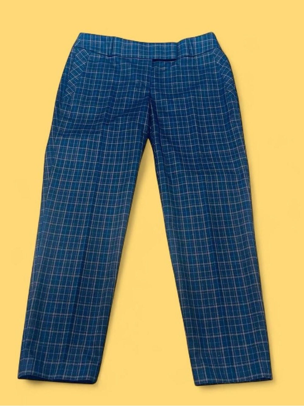LOFT Marisa Straight Pants 4 Blue Plaid Career Stretch Trousers Academia Preppy